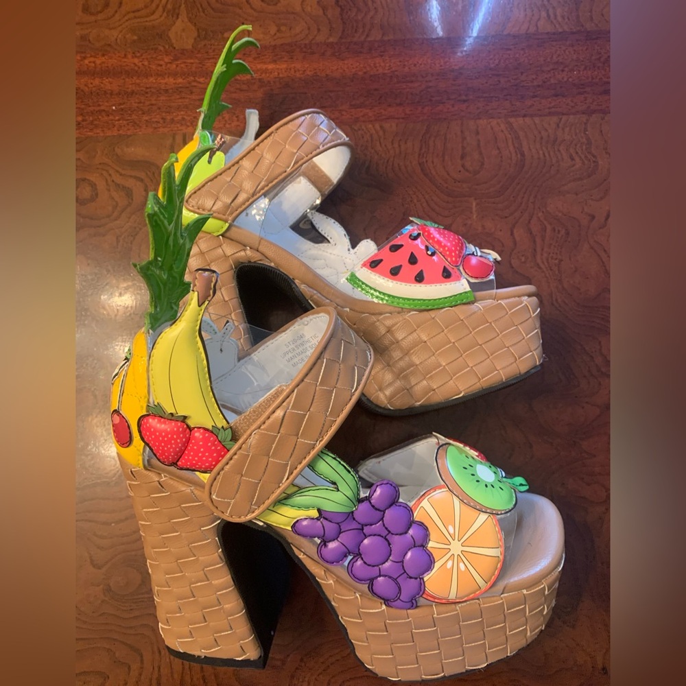Collector’s Unique Dolls Kill Colorful Fruit Print Mary Jane Sandals - Picture 3 of 4